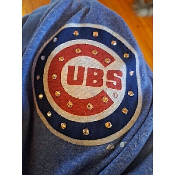 Women's Chicago Cubs Rhinestone baseball V-neck T-Shirt Tee Xl Bling Out - Picture 2 of 2
